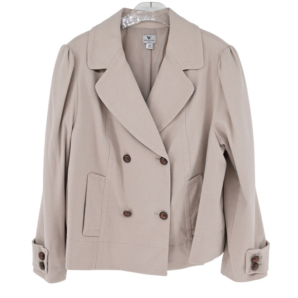 Worthington Beige Cropped Blazer 2X Neutral Minimalist Chic Quiet Luxury Jacket
